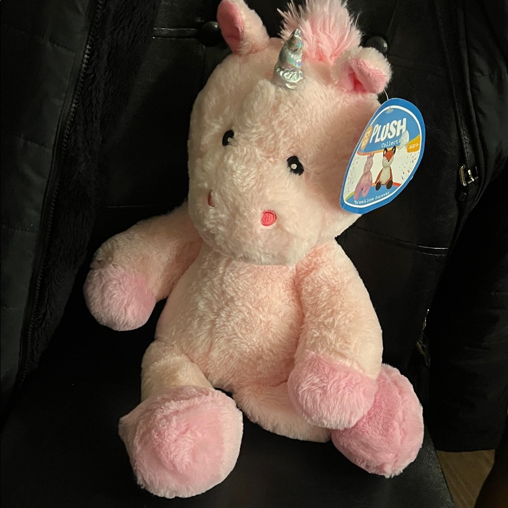 Lush Pink Unicorn Plush Toy with Shiny Silver Horn